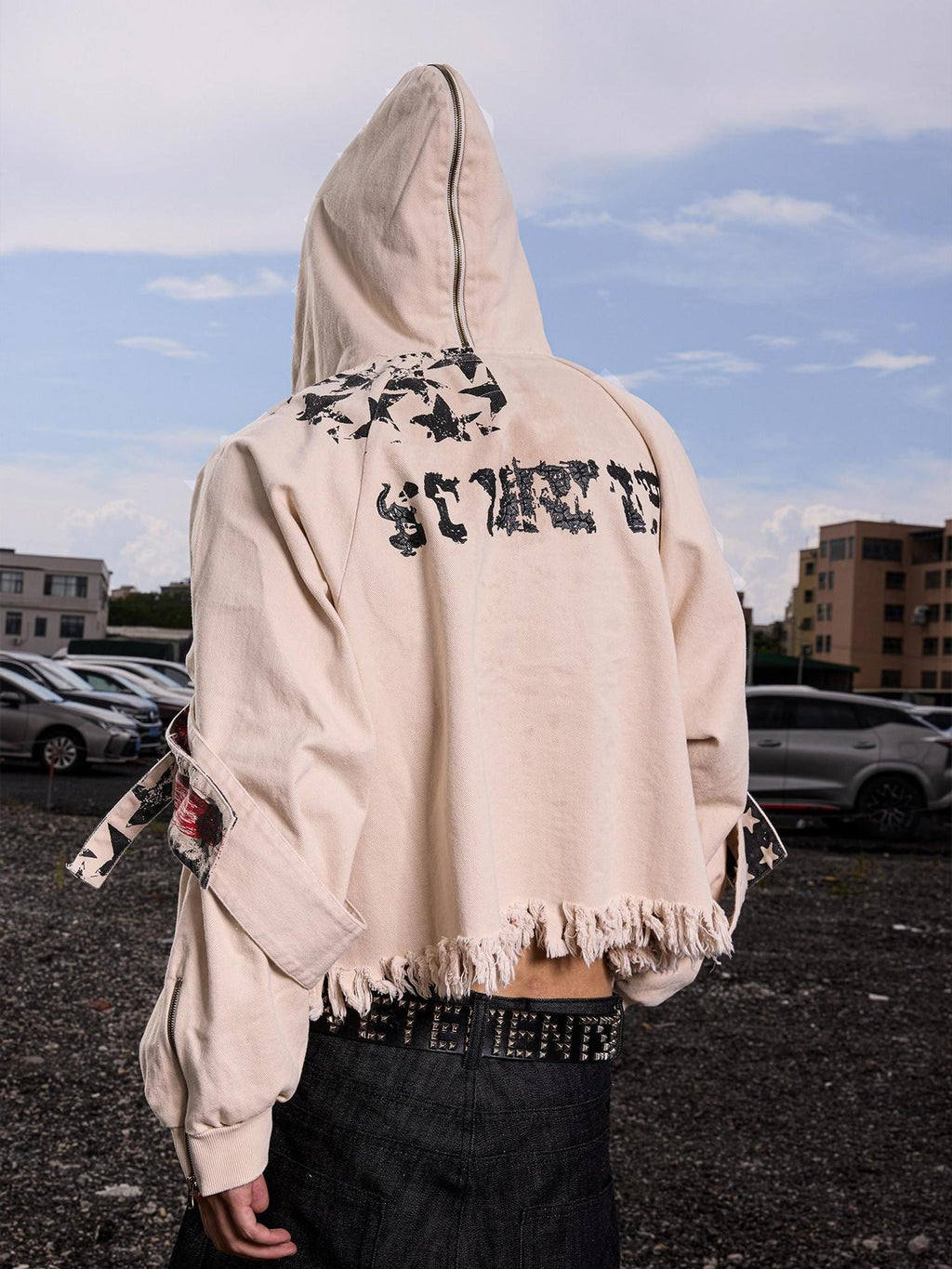 Dream Band Distressed Cropped Pocketed Character Print Women's Polyester Zip-up Hoodies