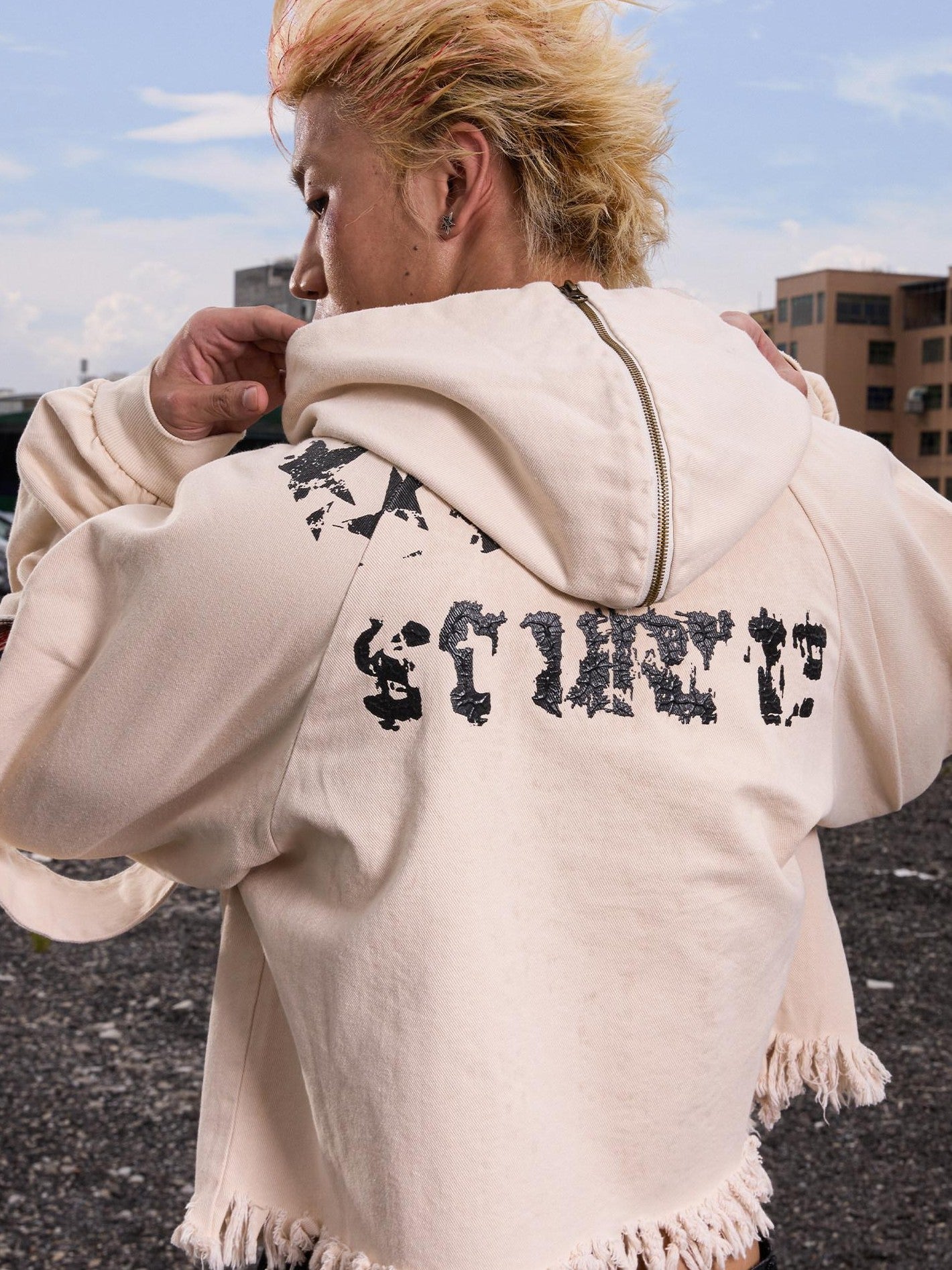 Dream Band Distressed Cropped Pocketed Character Print Women's Polyester Zip-up Hoodies