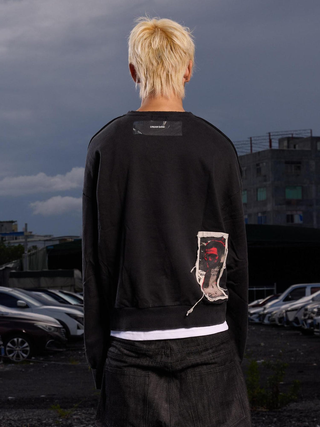 Dream Band Distressed Faux Tape Big Zipper Letters Women's Cotton Pullover Hoodies