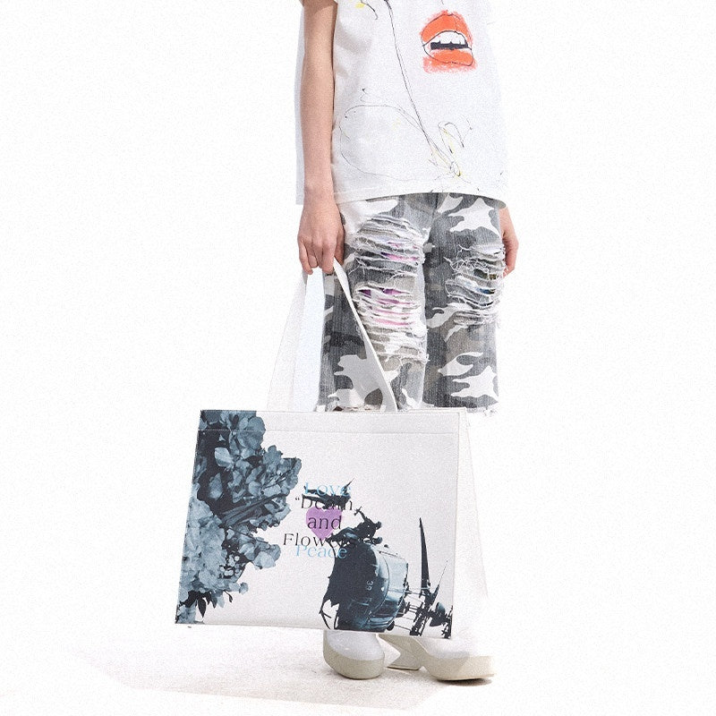 Dream_Band_Floral_Print_Horizontal_Square_Single_Strap_Open_Top_Women's_Pu_Tote_Bags_894933609542_MISSTT