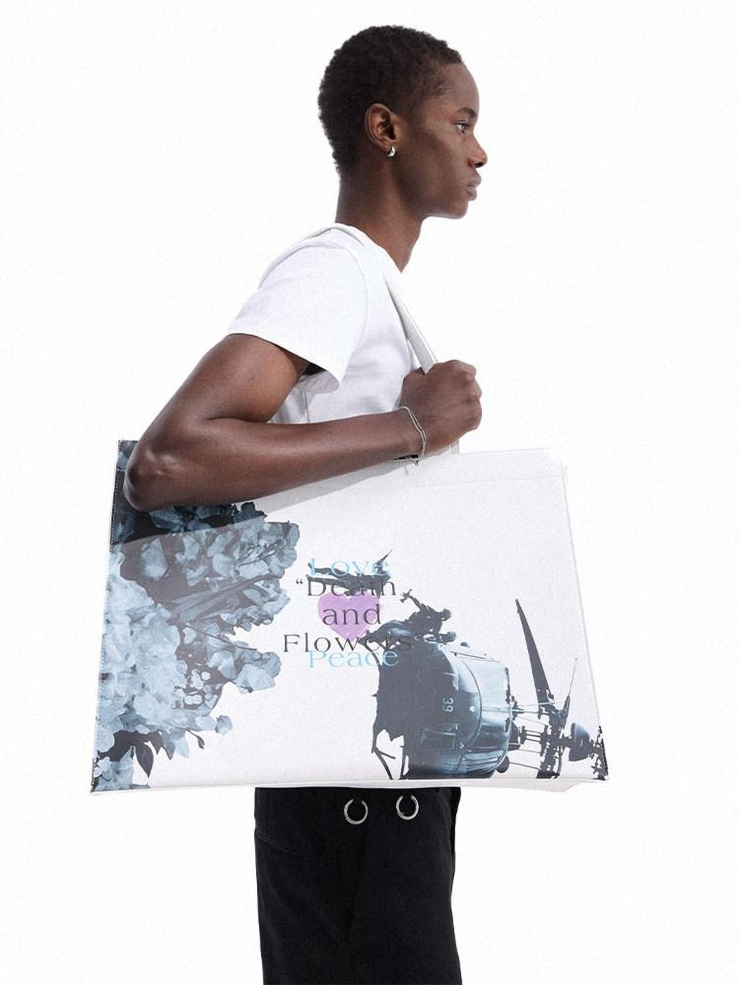 Dream Band Floral Print Horizontal Square Single Strap Open Top Women's Pu Tote Bags