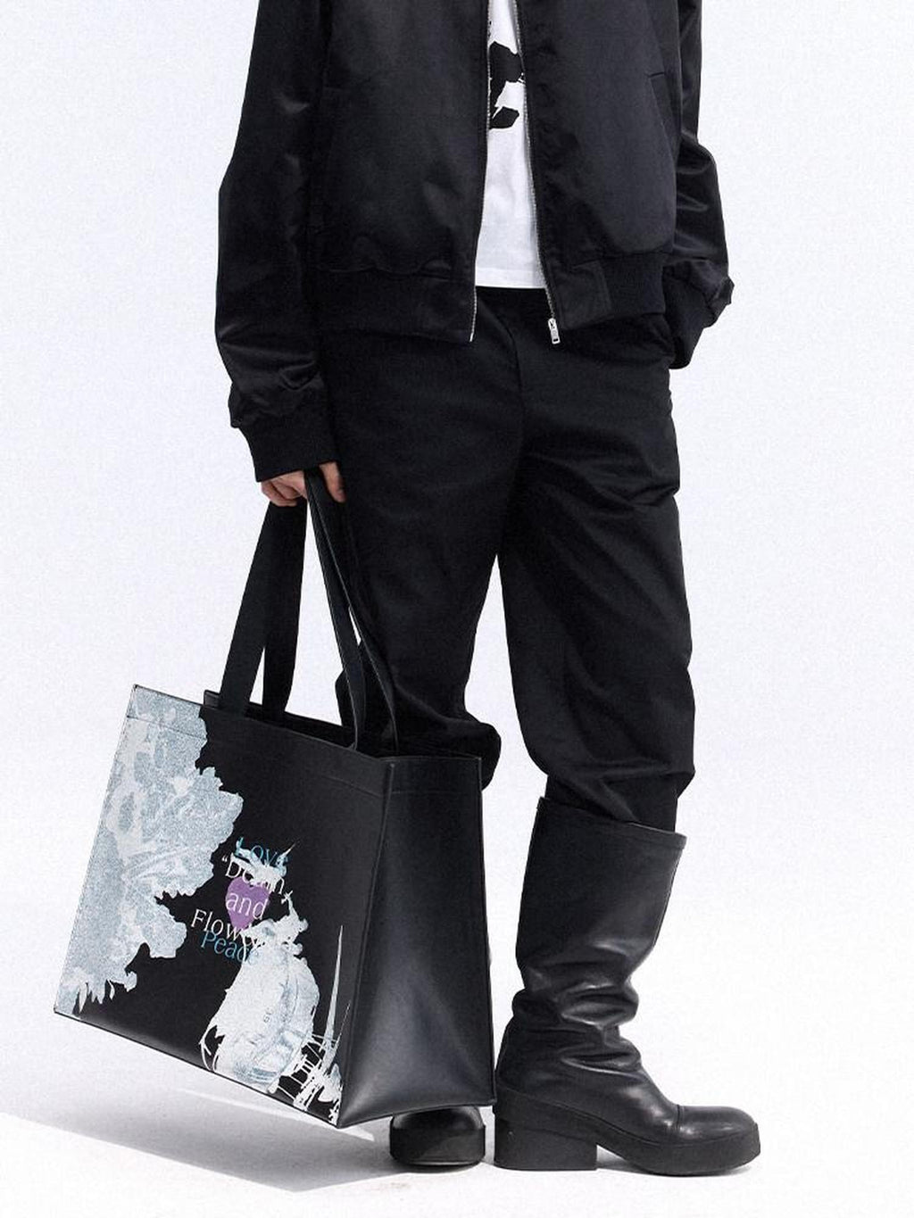 Dream Band Floral Print Horizontal Square Single Strap Open Top Women's Pu Tote Bags