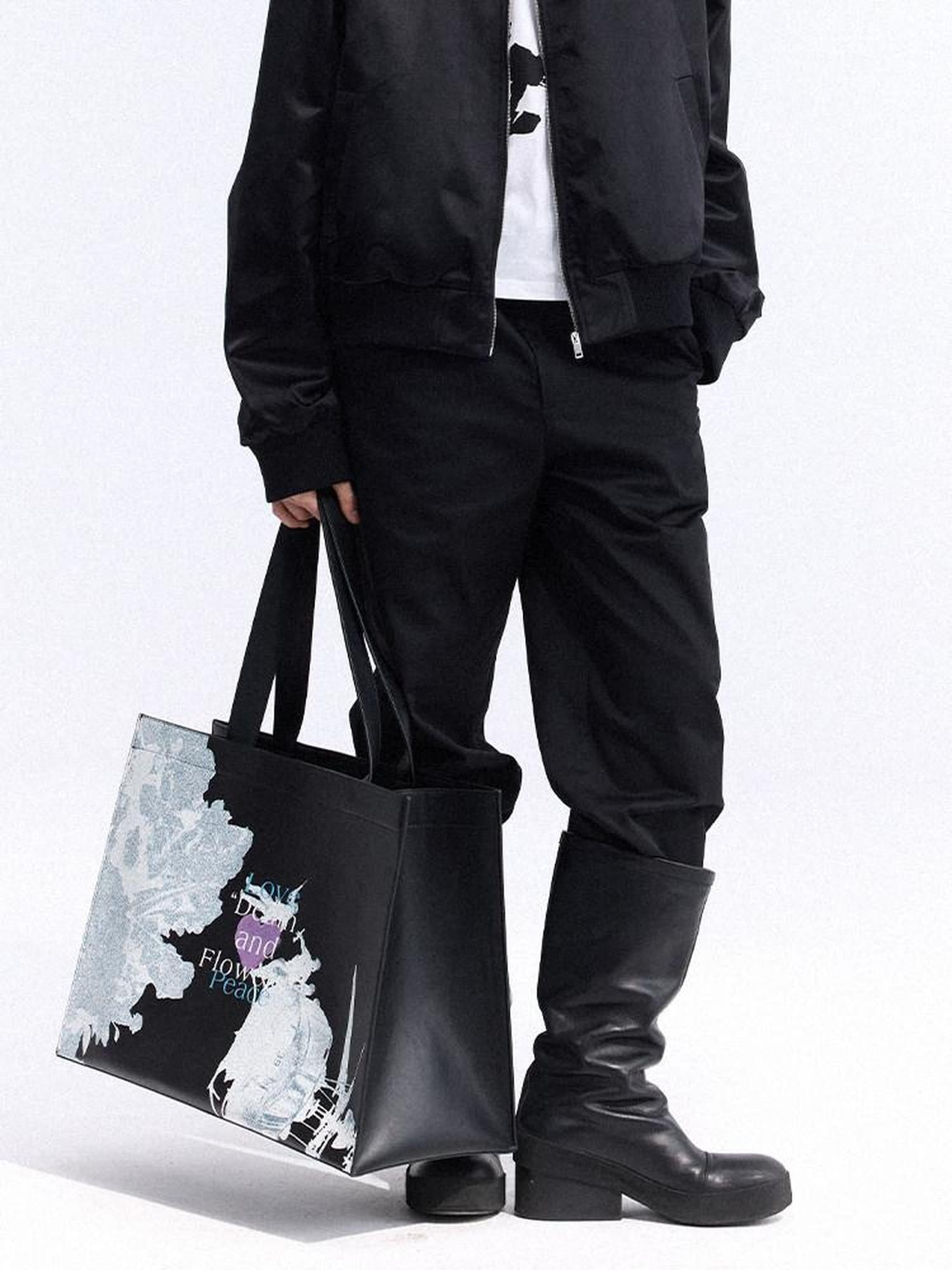 Dream Band Floral Print Horizontal Square Single Strap Open Top Women's Pu Tote Bags