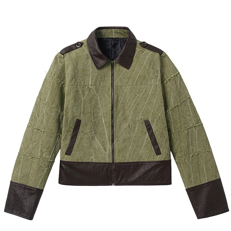 Dream_Band_Green_Slub_Notch_Collar_Zipper_Women's_Cotton_Blend_Coach_Jackets_817859299189_MISSTT