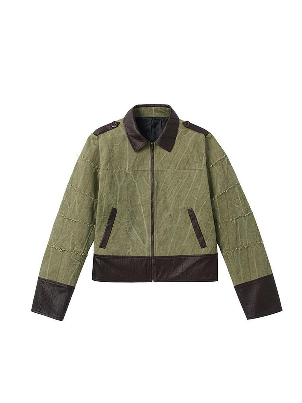Dream Band Green Slub Notch Collar Zipper Women's Cotton Blend Coach Jackets