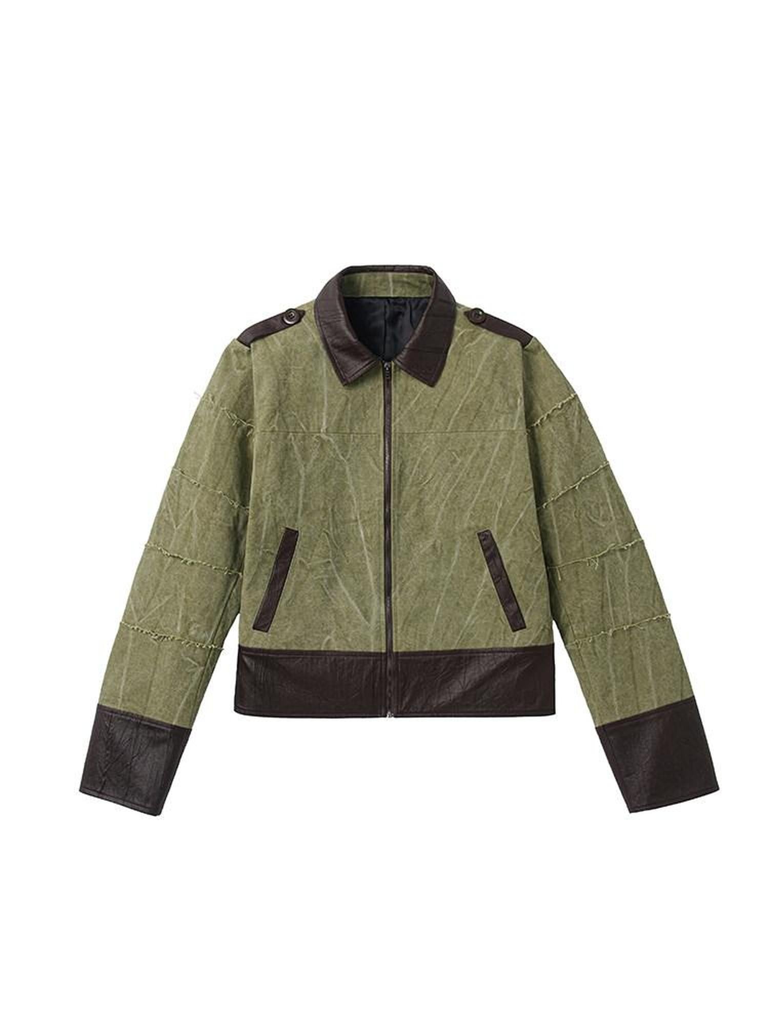 Dream Band Green Slub Notch Collar Zipper Women's Cotton Blend Coach Jackets