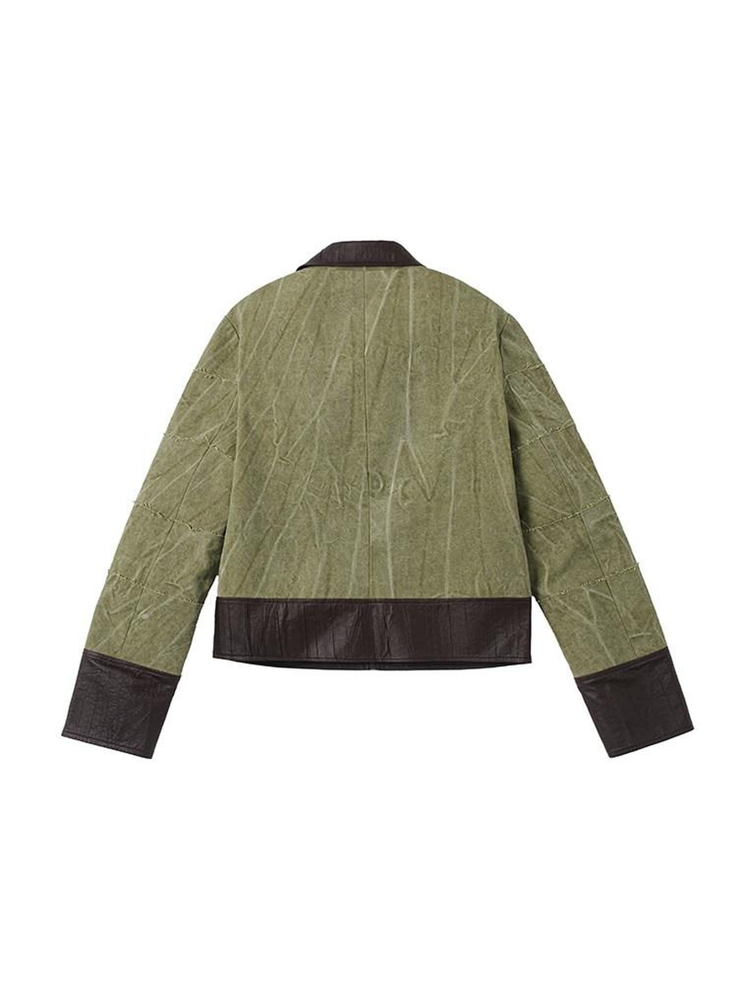 Dream Band Green Slub Notch Collar Zipper Women's Cotton Blend Coach Jackets