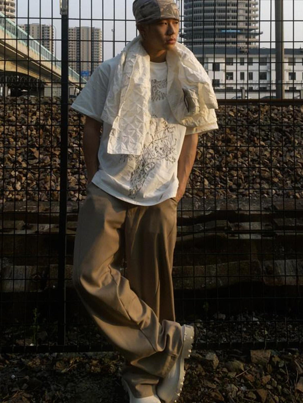 Dream Band Khaki Micro Flare Draped Texture Anti Pilling Women's Silky Dress Pants