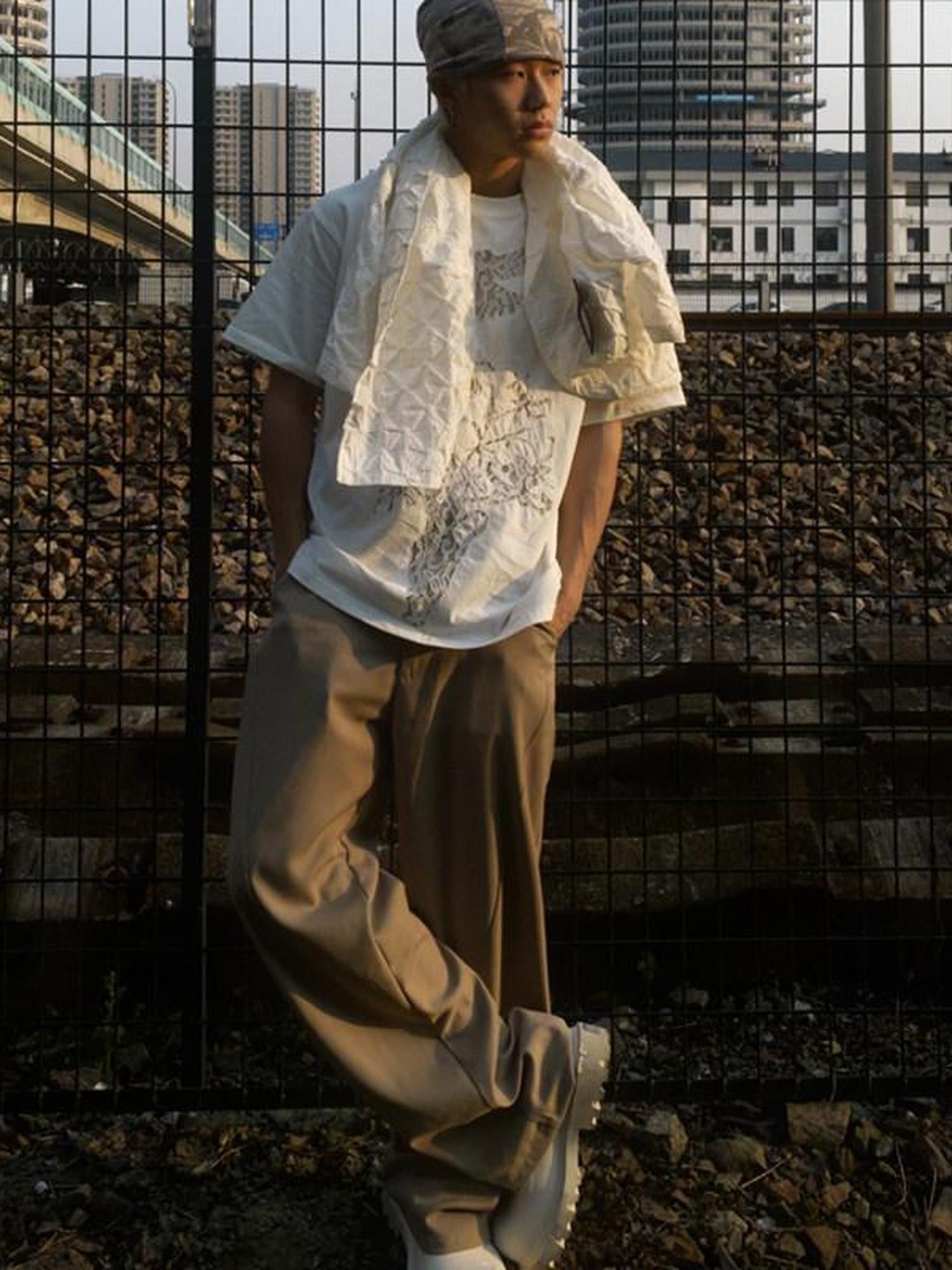 Dream Band Khaki Micro Flare Draped Texture Anti Pilling Women's Silky Dress Pants