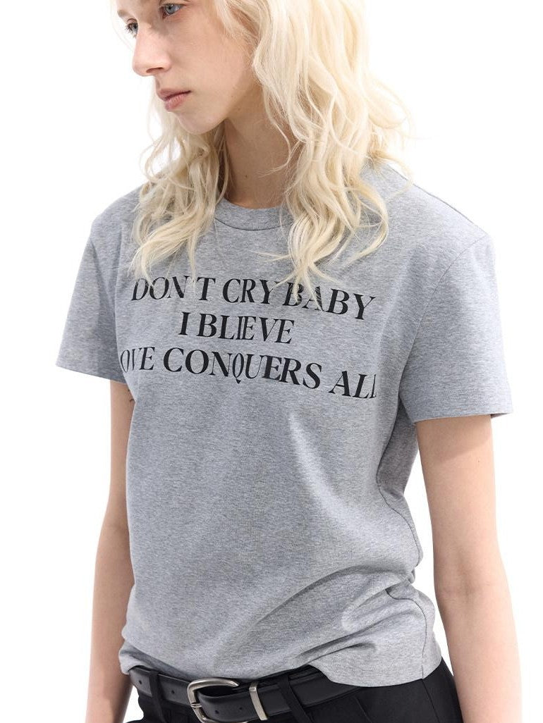 Dream Band Light Gray Letter Print Slim Fit Women's Cotton Blend Short Sleeve T-shirts