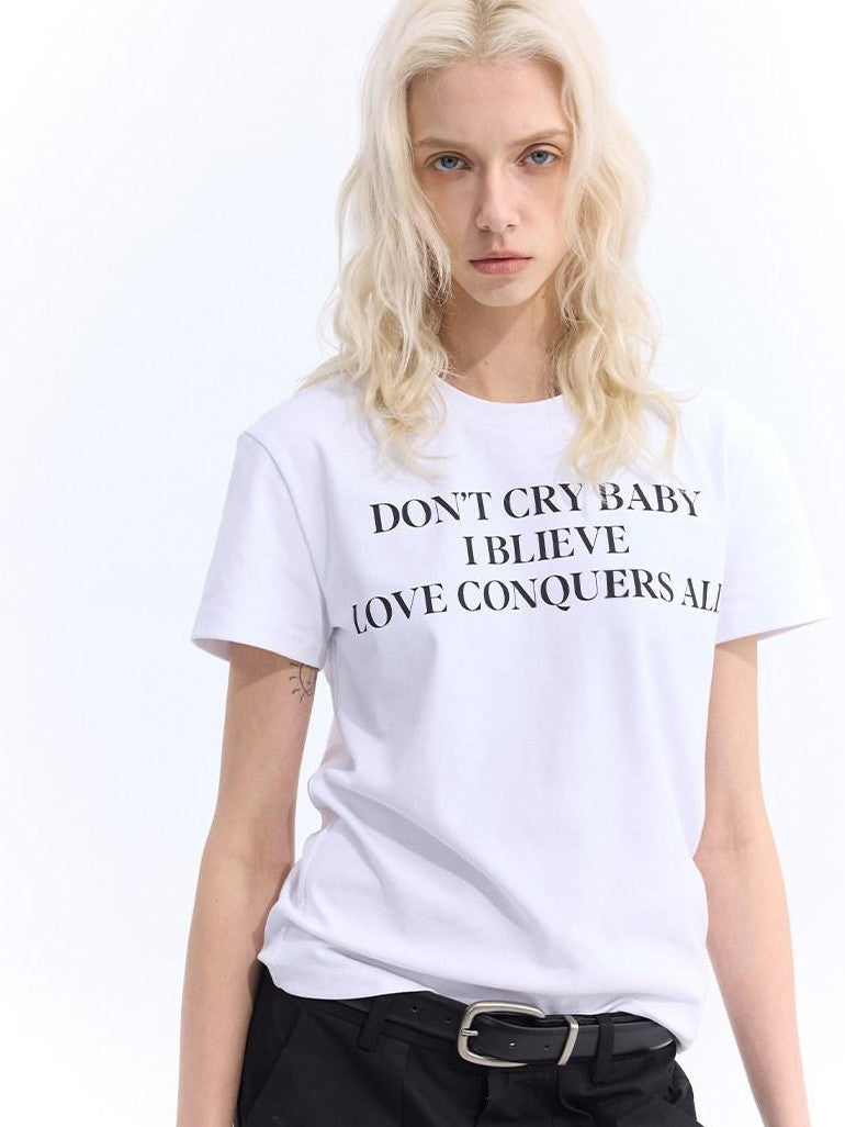 Dream Band Light Gray Letter Print Slim Fit Women's Cotton Blend Short Sleeve T-shirts