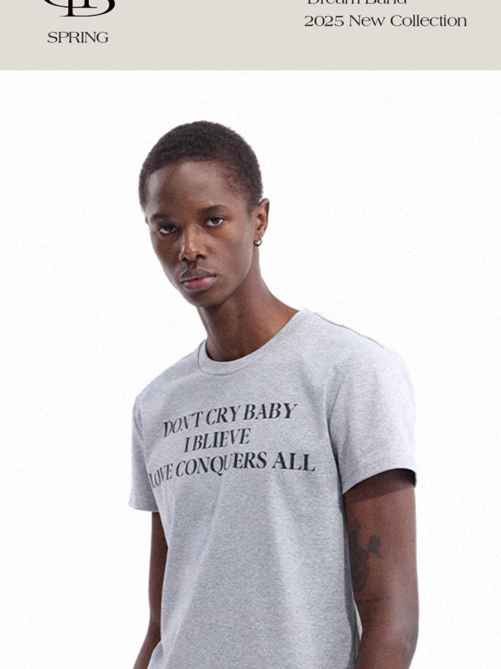 Dream Band Light Gray Letter Print Slim Fit Women's Cotton Blend Short Sleeve T-shirts