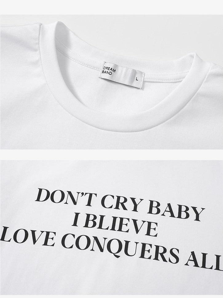 Dream Band Light Gray Letter Print Slim Fit Women's Cotton Blend Short Sleeve T-shirts