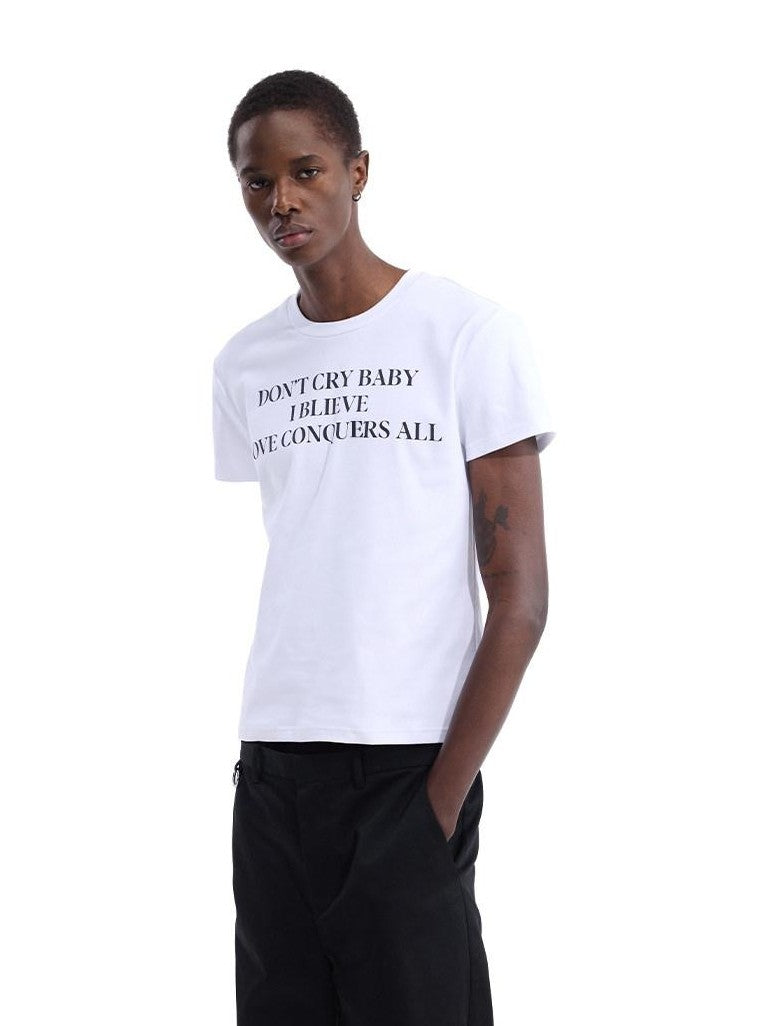 Dream Band Light Gray Letter Print Slim Fit Women's Cotton Blend Short Sleeve T-shirts