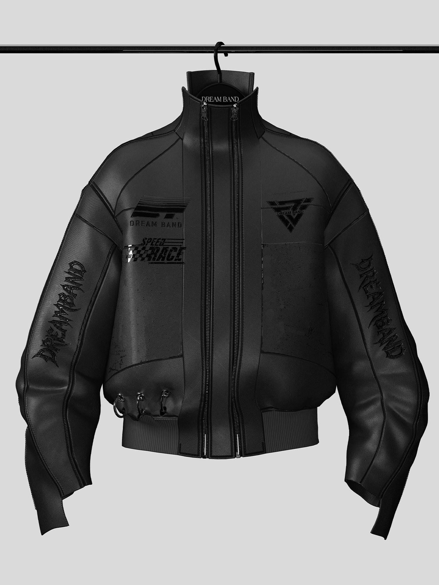 Dream Band Motorcycle Punk Loose Fit Stand Collar Women's Pu Leather Hardshell Jackets