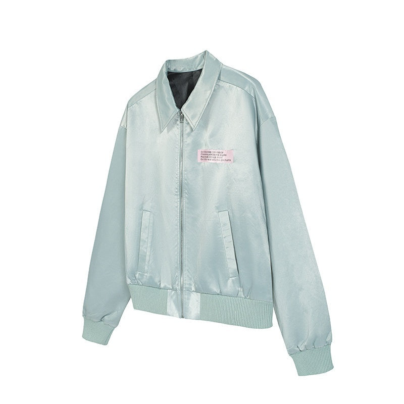 Dream_Band_Pink_Aqua_Nameplate_Short_Zipper_Lapel_Women's_Loose_Fit_Solid_Coach_Jackets_898140642006_MISSTT