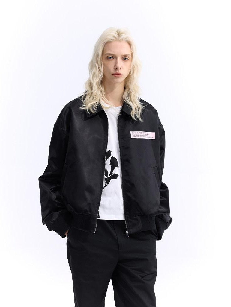 Dream Band Pink Aqua Nameplate Short Zipper Lapel Women's Loose Fit Solid Coach Jackets