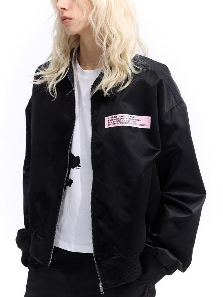 Dream Band Pink Aqua Nameplate Short Zipper Lapel Women's Loose Fit Solid Coach Jackets