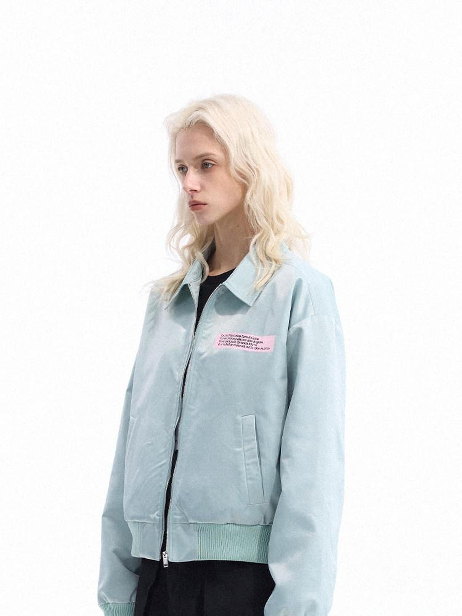 Dream Band Pink Aqua Nameplate Short Zipper Lapel Women's Loose Fit Solid Coach Jackets