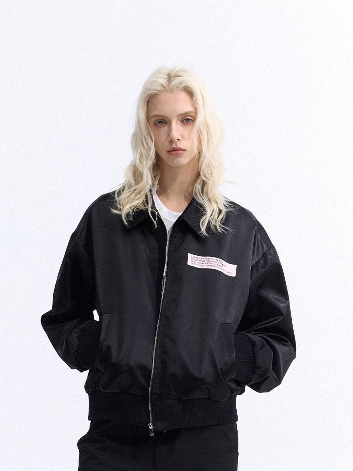 Dream Band Pink Aqua Nameplate Short Zipper Lapel Women's Loose Fit Solid Coach Jackets