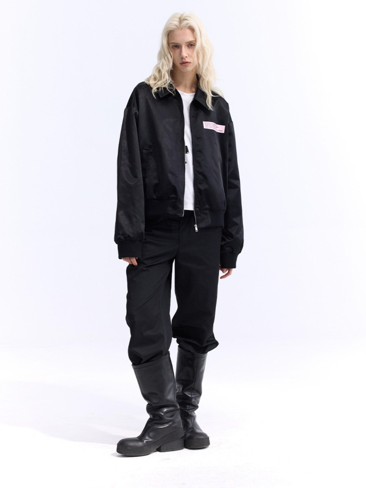 Dream Band Pink Aqua Nameplate Short Zipper Lapel Women's Loose Fit Solid Coach Jackets
