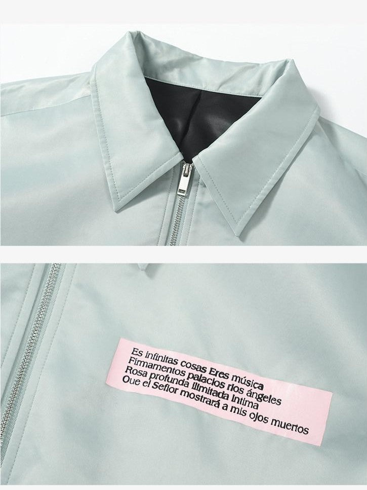 Dream Band Pink Aqua Nameplate Short Zipper Lapel Women's Loose Fit Solid Coach Jackets