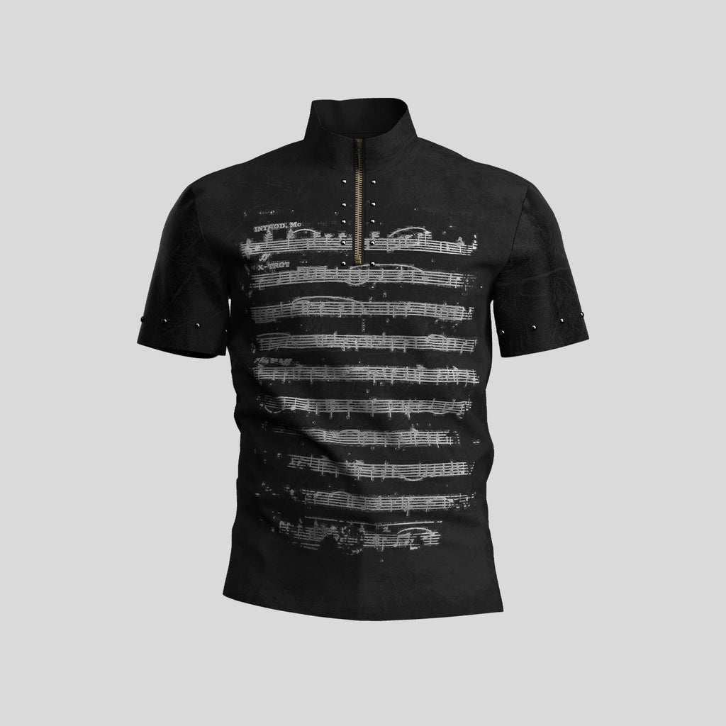 Dream_Band_Punk_Musical_Note_Stand_Collar_Cinched_Waist_Women's_Pure_Cotton_Henley_T-shirts_1044407423150_MISSTT