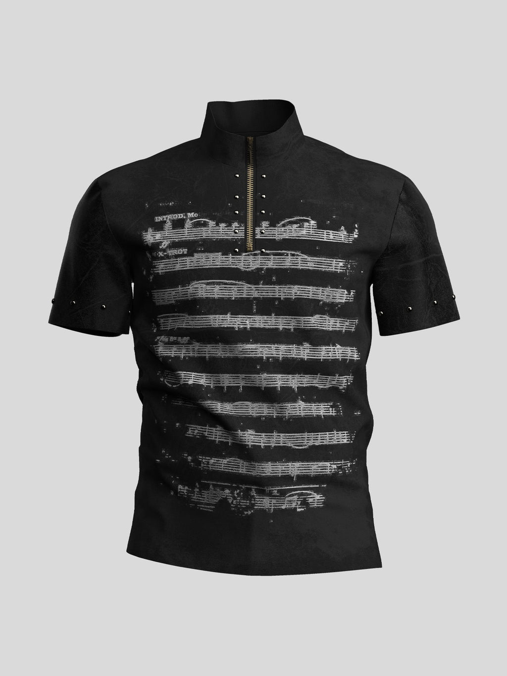 Dream Band Punk Musical Note Stand Collar Cinched Waist Women's Pure Cotton Henley T-shirts