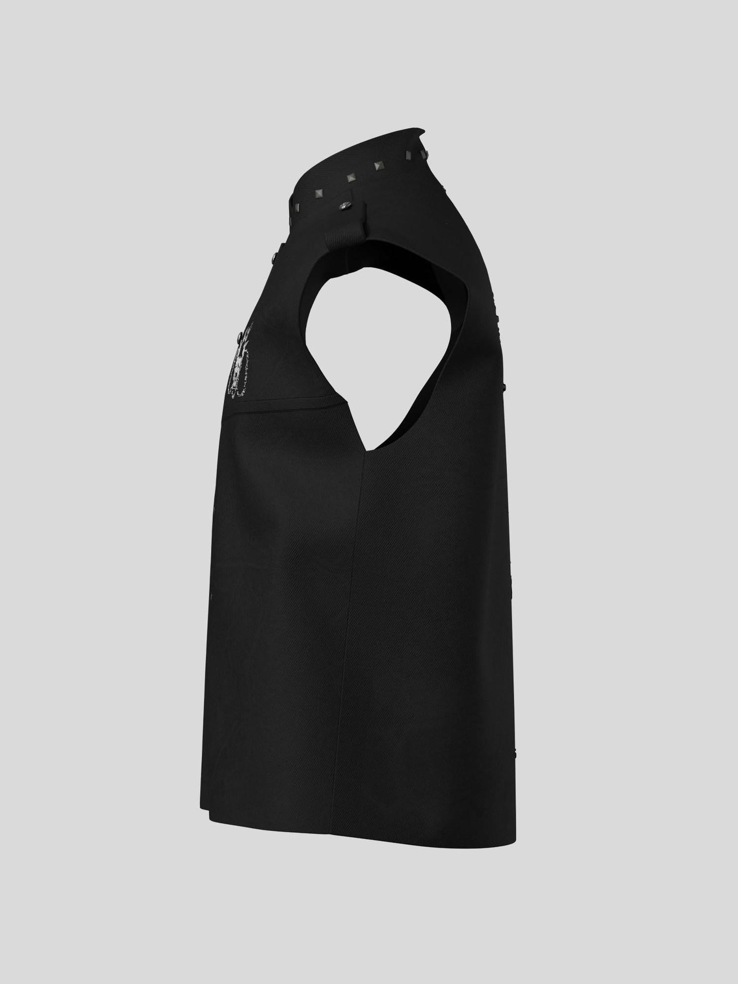 Dream Band Skull Print Studded Patchwork Stand Collar Women's Cotton Puffer Vests