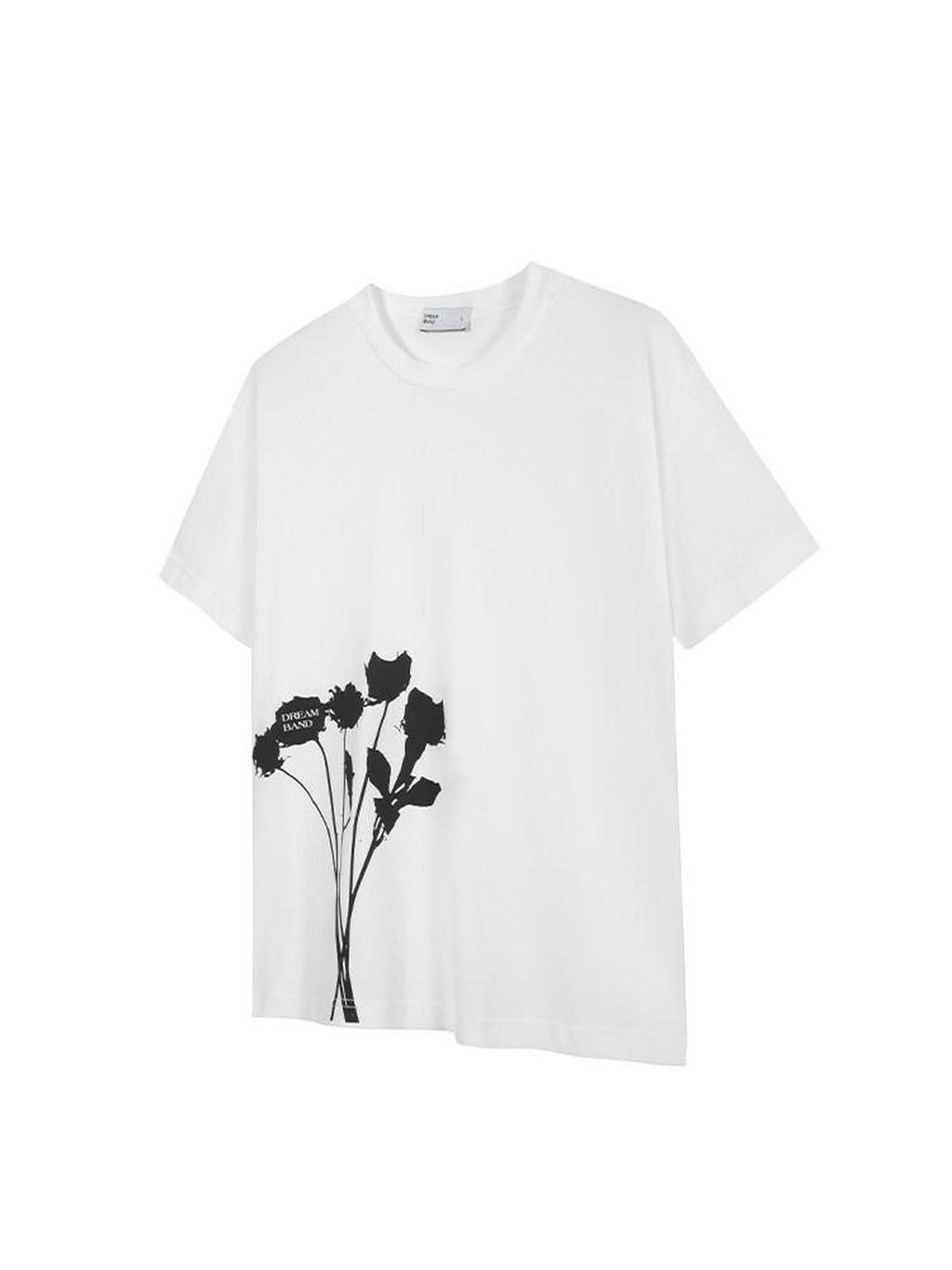 Dream Band White Floral Slim Fit Round Neck Women's Cotton Short Sleeve T-shirts