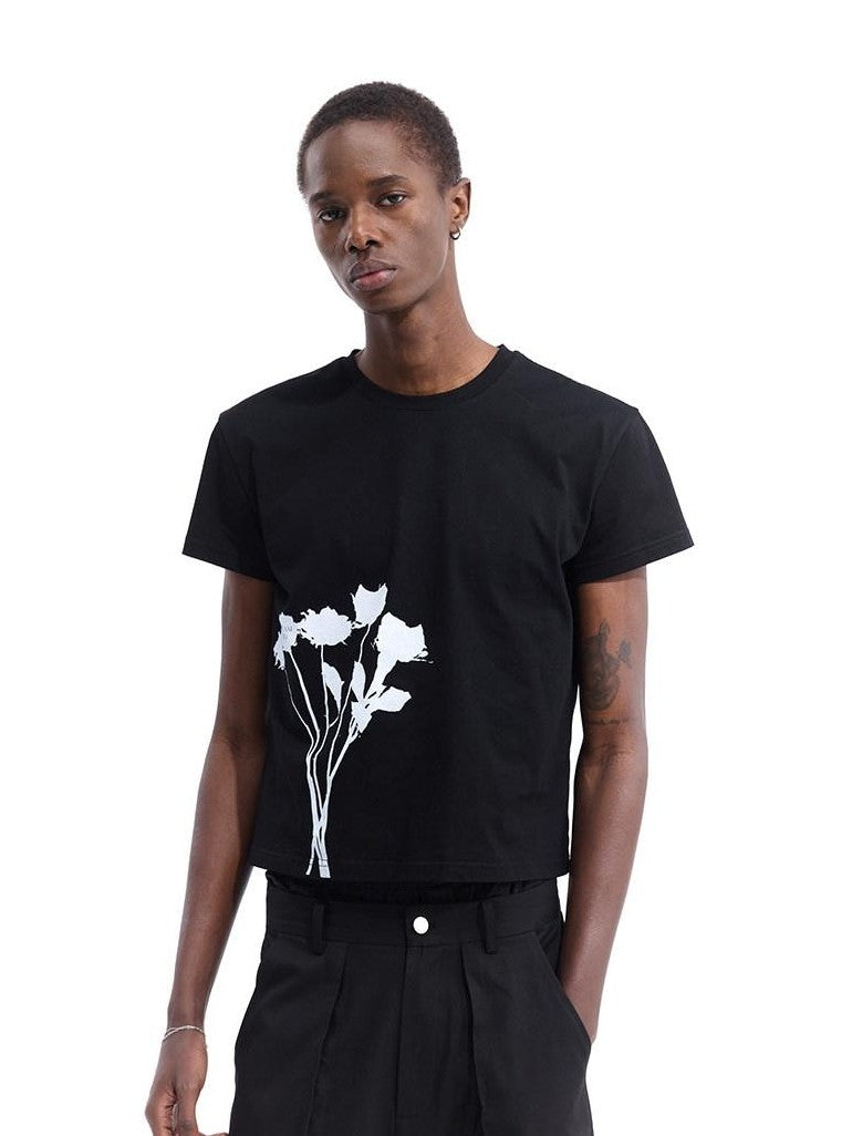 Dream Band White Floral Slim Fit Round Neck Women's Cotton Short Sleeve T-shirts