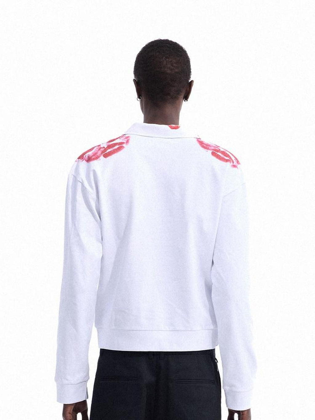 Dream Band White Lip Print Chinese Style Polo Collar Women's Long Sleeve Polos