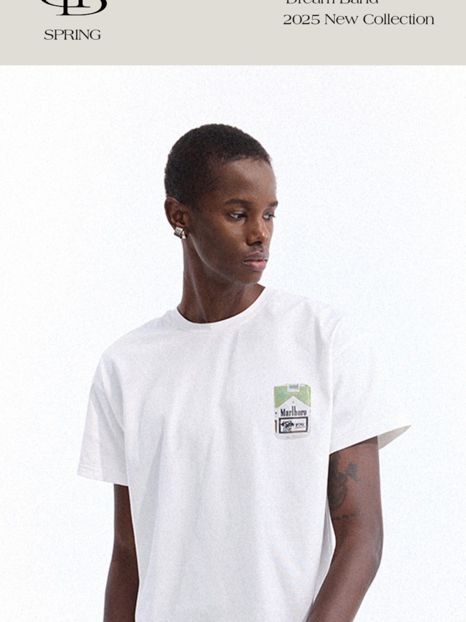 Dream Band White Print Round Neck Short Sleeve Slim Fit Women's Pure Cotton Basic T-shirts