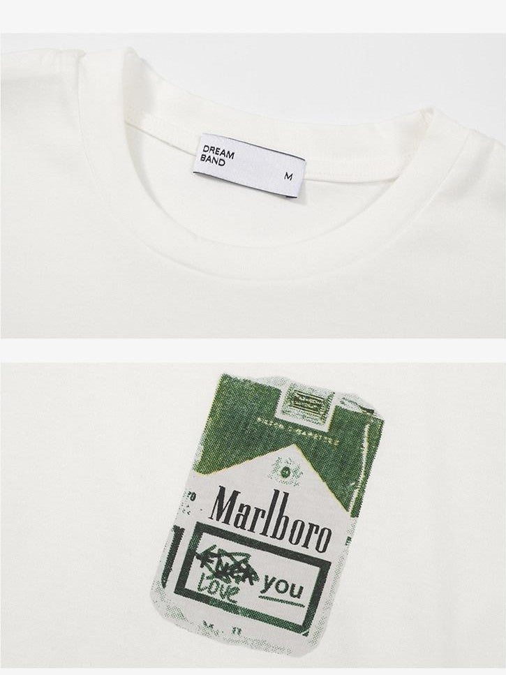 Dream Band White Print Round Neck Short Sleeve Slim Fit Women's Pure Cotton Basic T-shirts