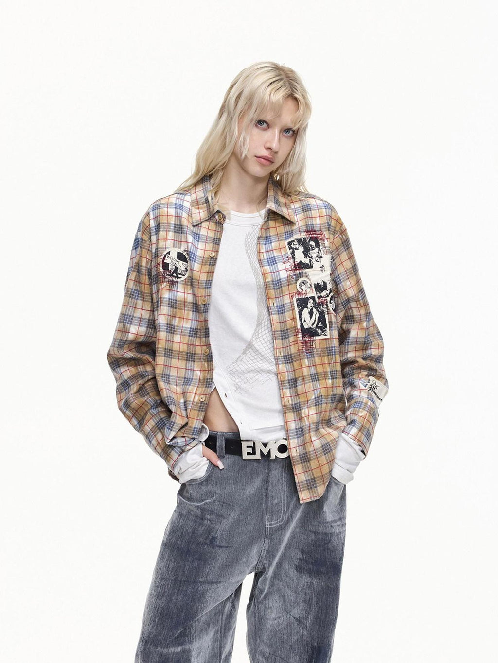 EMOBROTHER Breathable Embroidered Asymmetric Loose Drop Shoulder Unisex Long Sleeve Shirts
