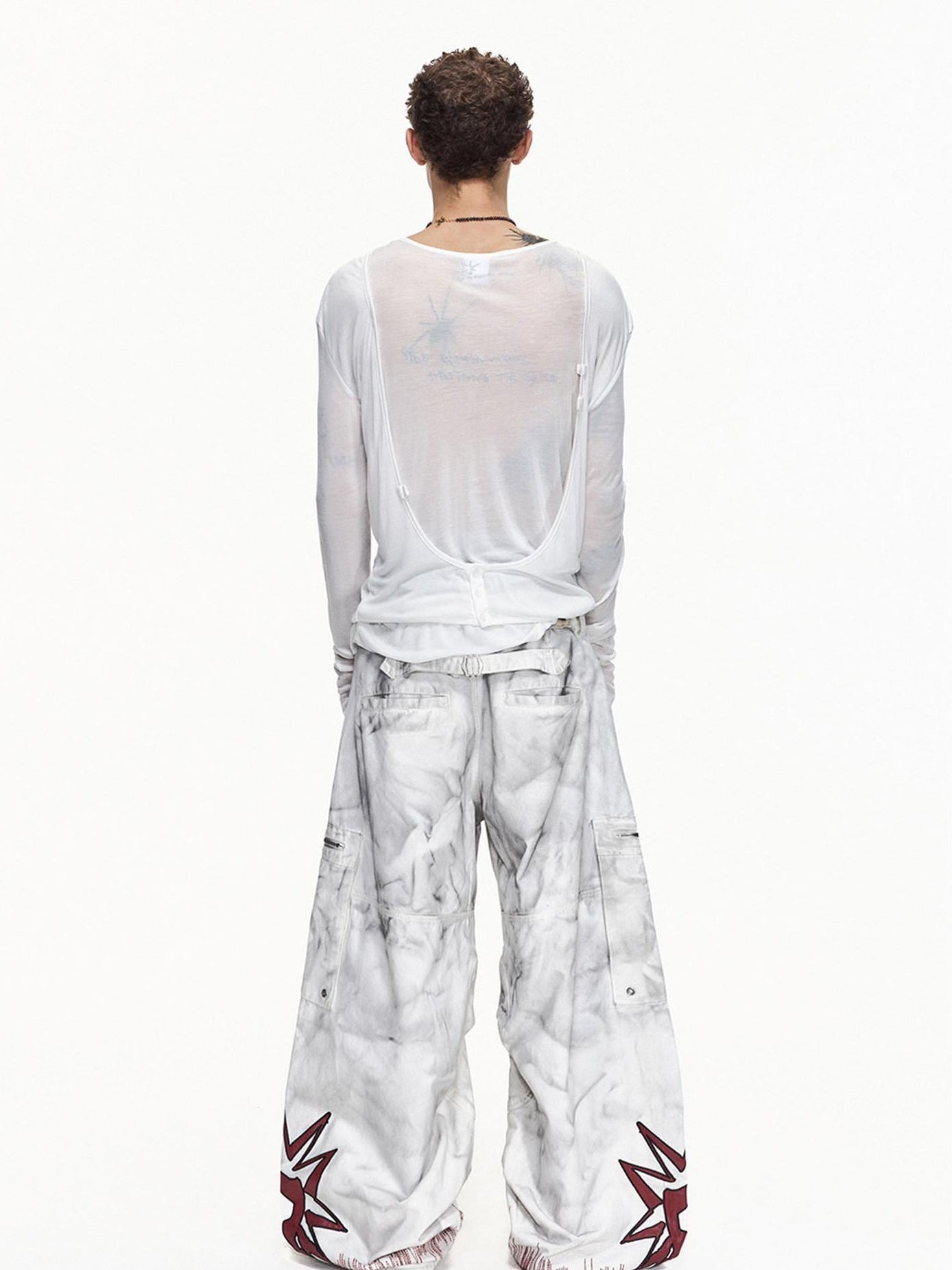 EMOBROTHER Washed Cotton Mid Rise Loose Printed Pocket Cargo Youth Casual Wide-Leg Pants