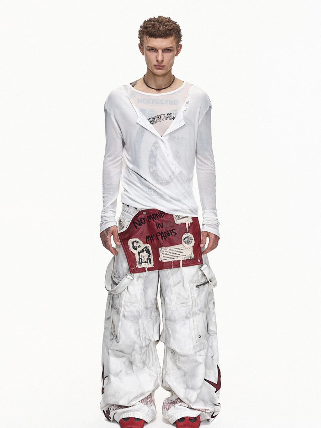 EMOBROTHER Washed Cotton Mid Rise Loose Printed Pocket Cargo Youth Casual Wide-Leg Pants