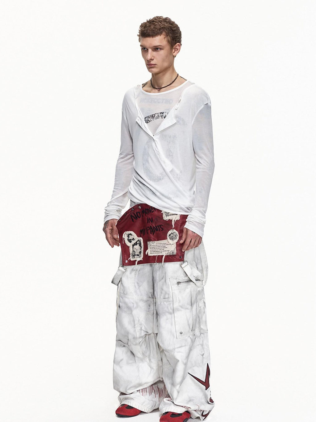 EMOBROTHER Washed Cotton Mid Rise Loose Printed Pocket Cargo Youth Casual Wide-Leg Pants
