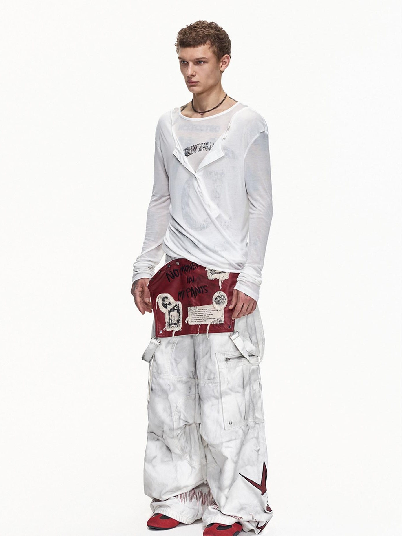 EMOBROTHER Washed Cotton Mid Rise Loose Printed Pocket Cargo Youth Casual Wide-Leg Pants