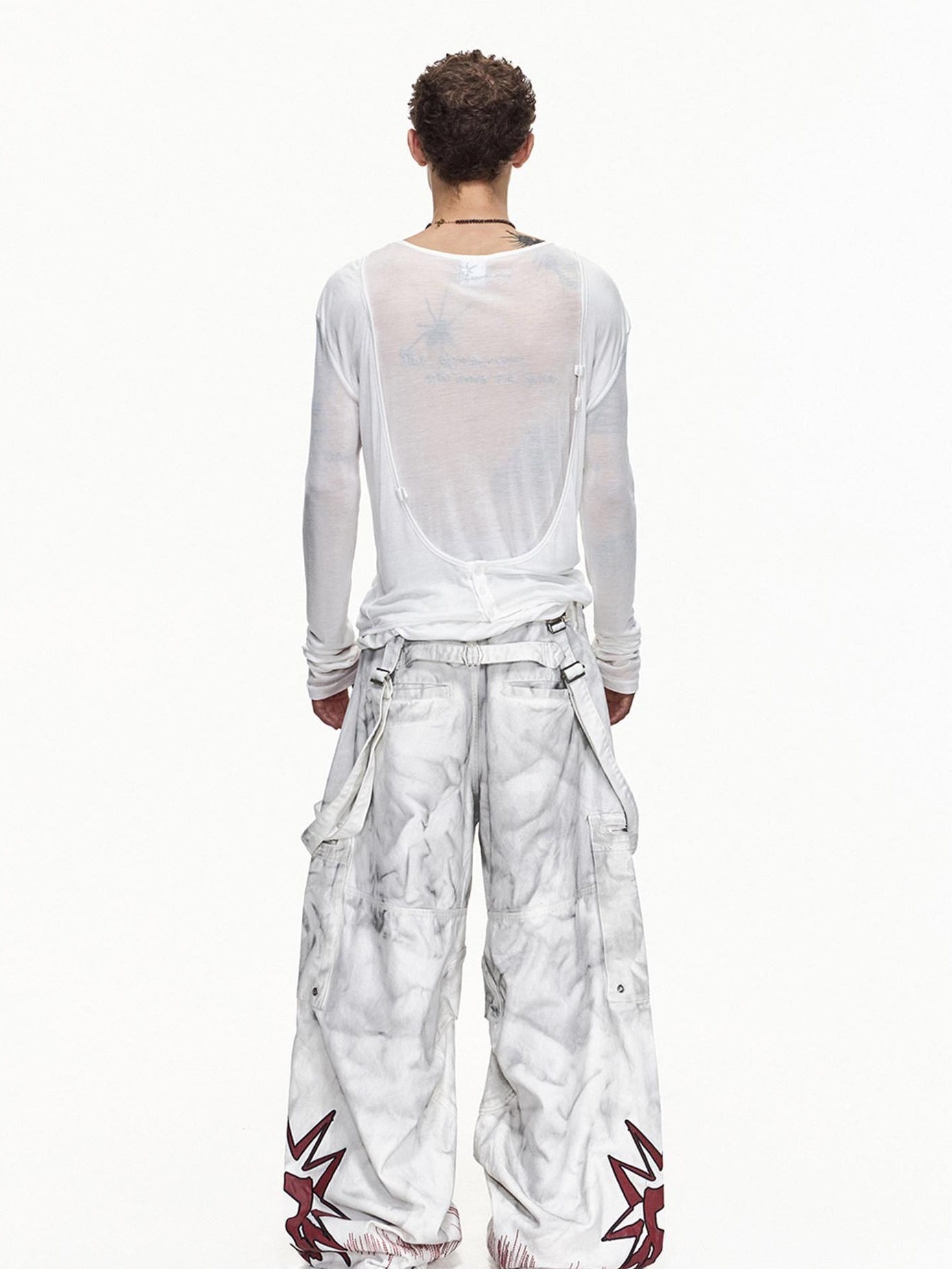 EMOBROTHER Washed Cotton Mid Rise Loose Printed Pocket Cargo Youth Casual Wide-Leg Pants