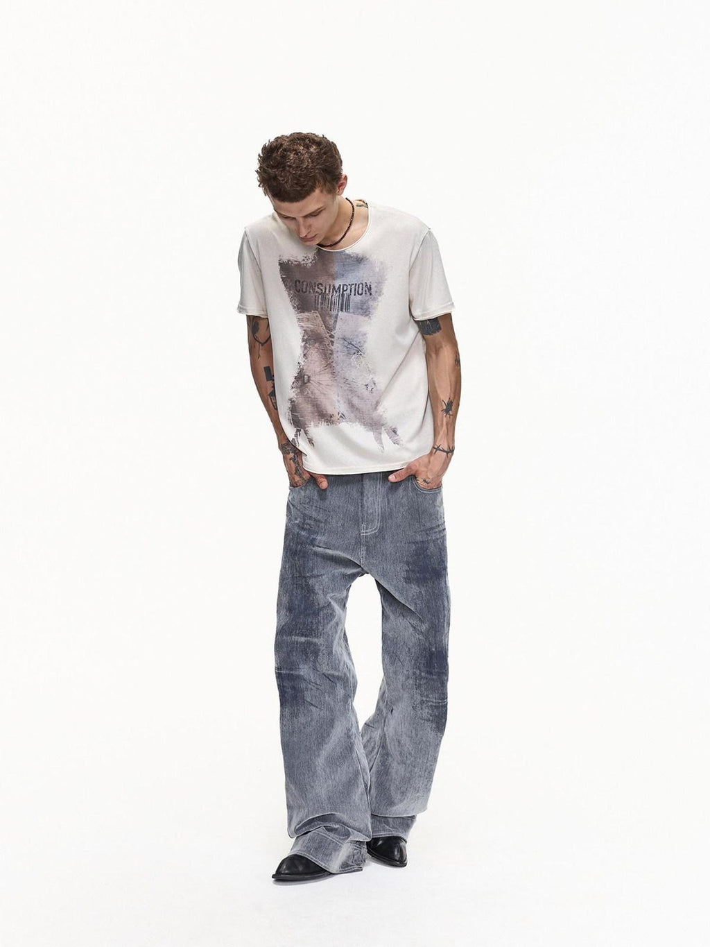 EMOBROTHER Wrinkle Free Loose Fit Letter Print Unisex Cotton Blend Short Sleeve T-Shirts