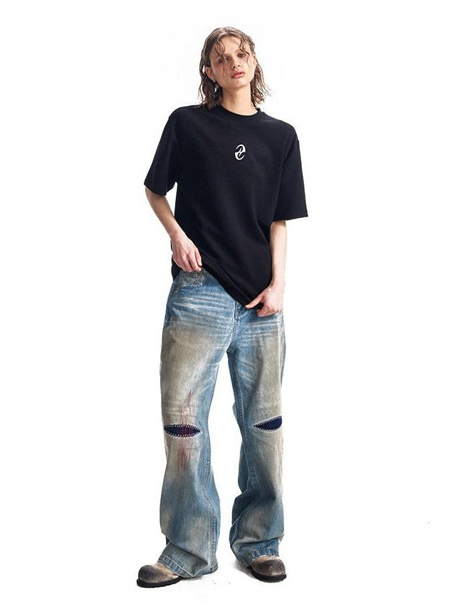 HAS2SONS 3d Raised Print Air Layer Boxy Women's 100 Percent Cotton Short Sleeve T-shirts
