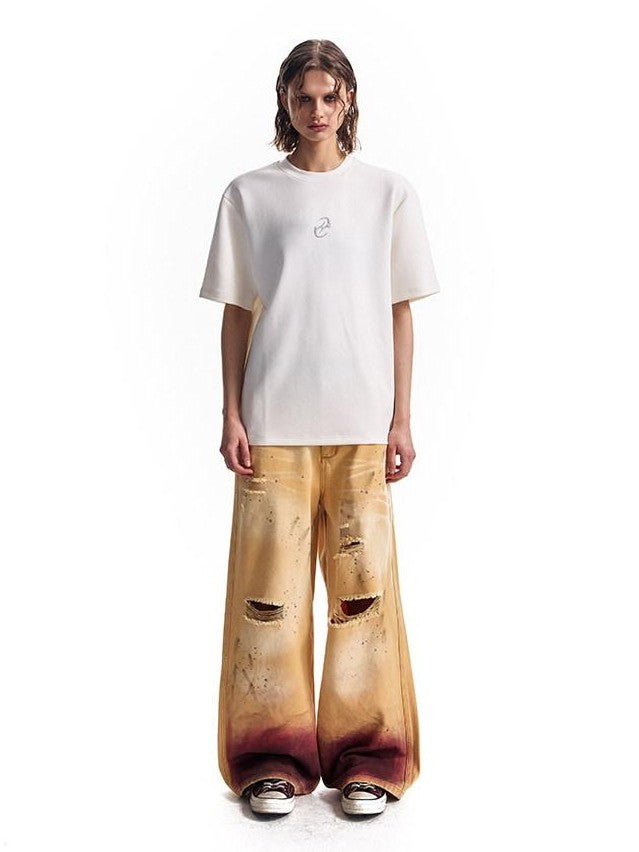 HAS2SONS 3d Raised Print Air Layer Boxy Women's 100 Percent Cotton Short Sleeve T-shirts