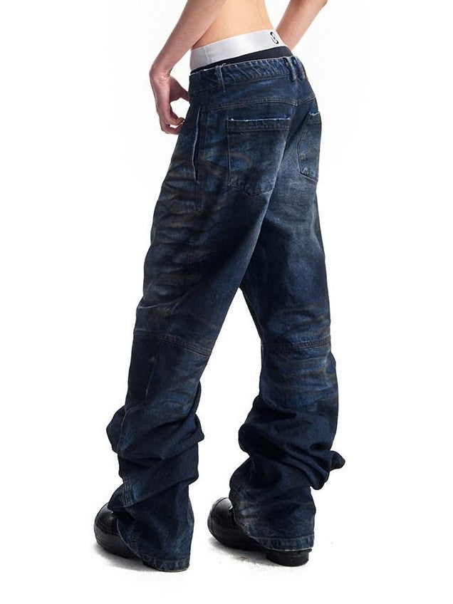 HAS2SONS 3d Whisker Distressed Stonewash Metal Women's Cotton Relaxed Jeans