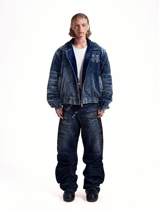 HAS2SONS 3d Whisker Distressed Stonewash Metal Women's Cotton Relaxed Jeans