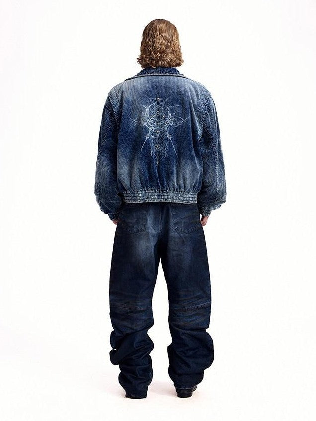 HAS2SONS 3d Whisker Distressed Stonewash Metal Women's Cotton Relaxed Jeans