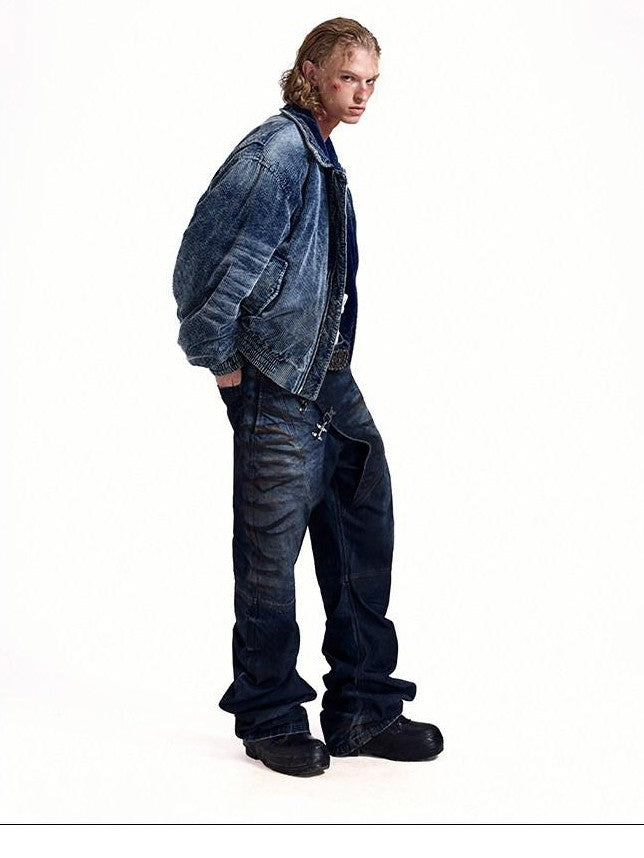 HAS2SONS 3d Whisker Distressed Stonewash Metal Women's Cotton Relaxed Jeans