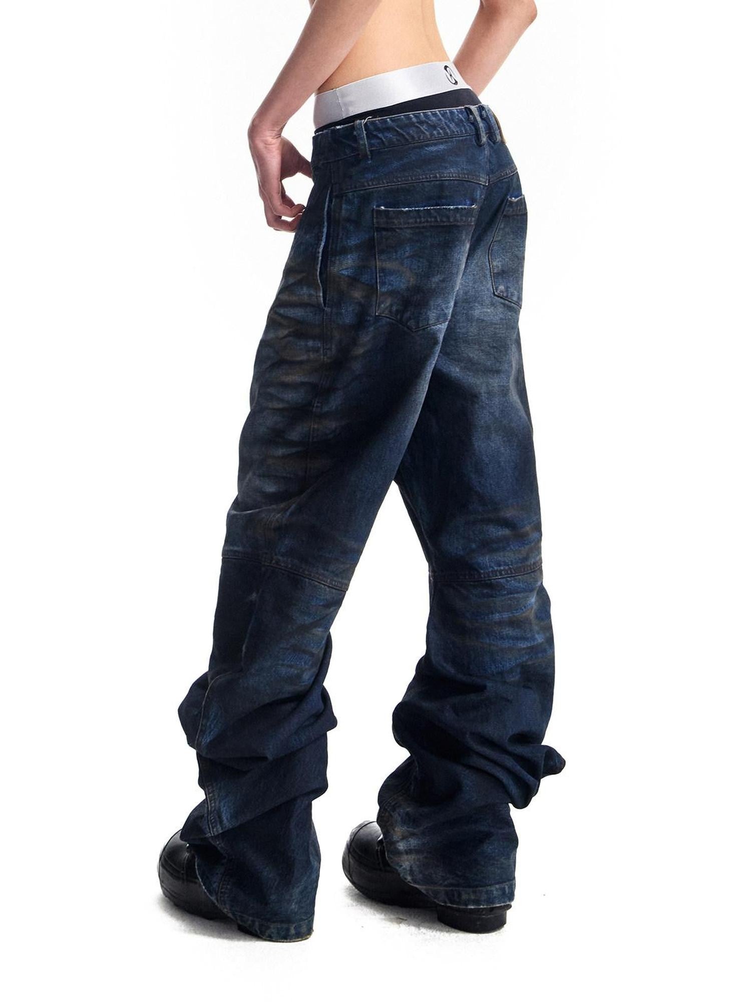 HAS2SONS 3d Whisker Distressed Stonewash Metal Women's Cotton Relaxed Jeans
