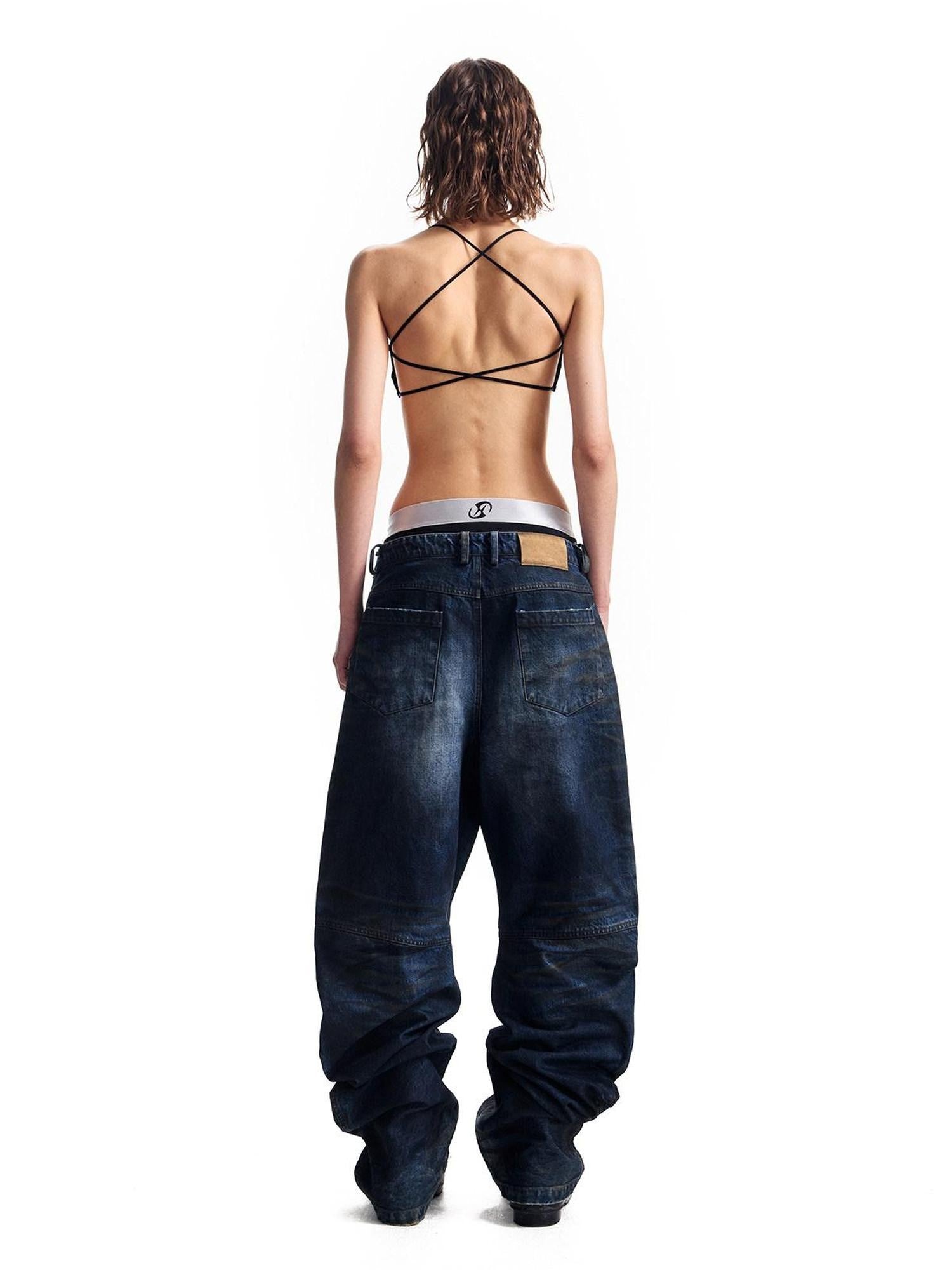 HAS2SONS 3d Whisker Distressed Stonewash Metal Women's Cotton Relaxed Jeans