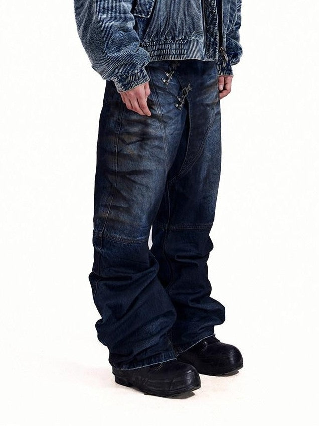 HAS2SONS 3d Whisker Distressed Stonewash Metal Women's Cotton Relaxed Jeans